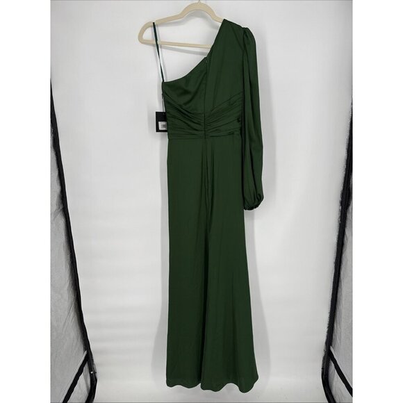 Mac Duggal Size 0 Green 11251 One Shoulder Long Sleeve Draped Charmeuse Gown - Picture 8 of 10